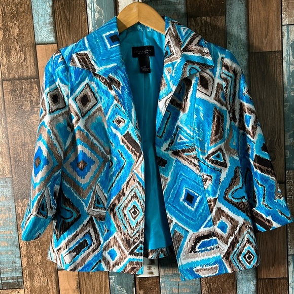 Investments Petites 4P blue shiny 3/4 blazer jacket - Picture 1 of 16